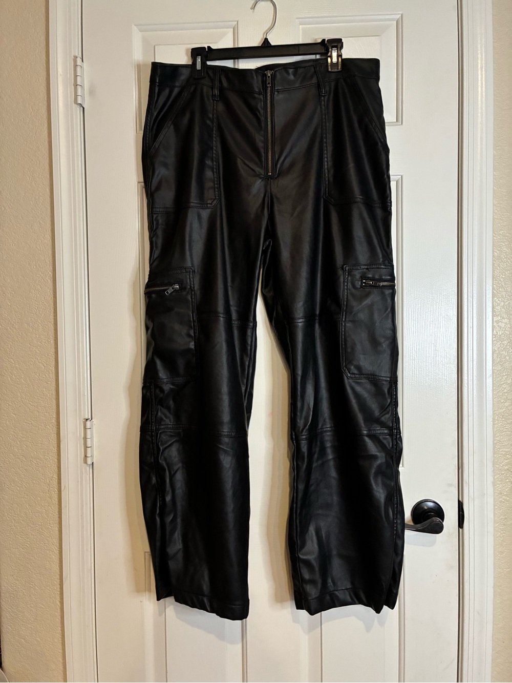 Fashion Nova Black Faux Leather Straight-Leg Cargo Pants